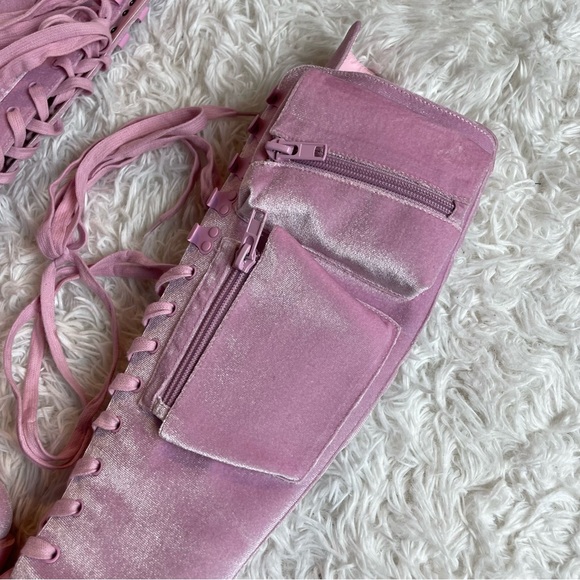 Sugar Thrillz Pink Velvet Obsidian Pocket Combat Boots | Dolls Kill - Picture 8 of 16